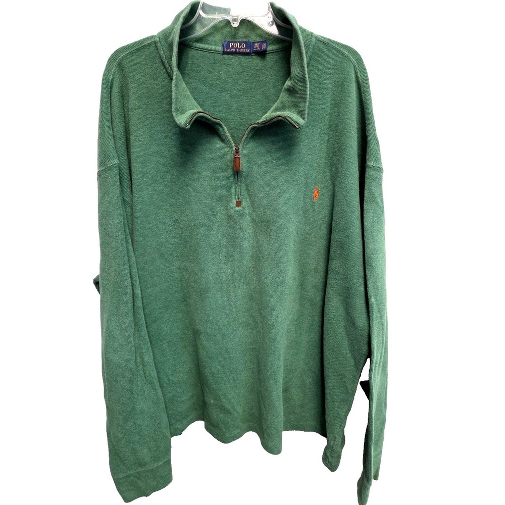 Polo by Ralph Lauren Men's Green 1/4 Zip-Up Cotton Pullover Sweater Size 3XLT